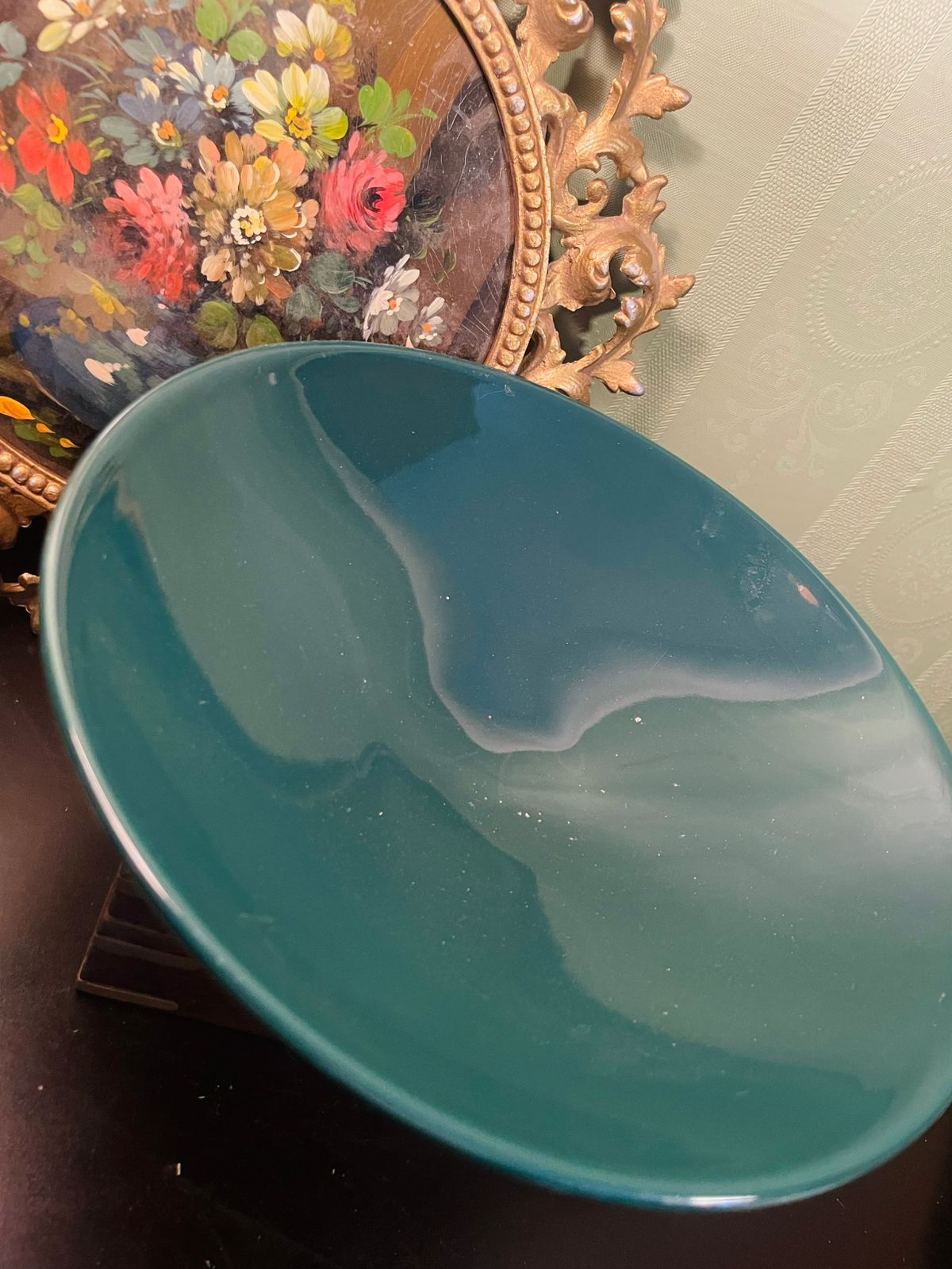 Vintage Teal Glazed Studio Pottery Serving Bowl 10 Inch