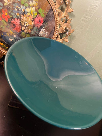 Vintage Teal Glazed Studio Pottery Serving Bowl 10 Inch