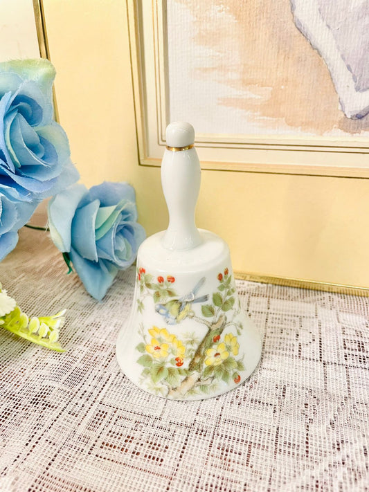 Vintage Porcelain Bird Floral Hand Bell – Cottage Decor