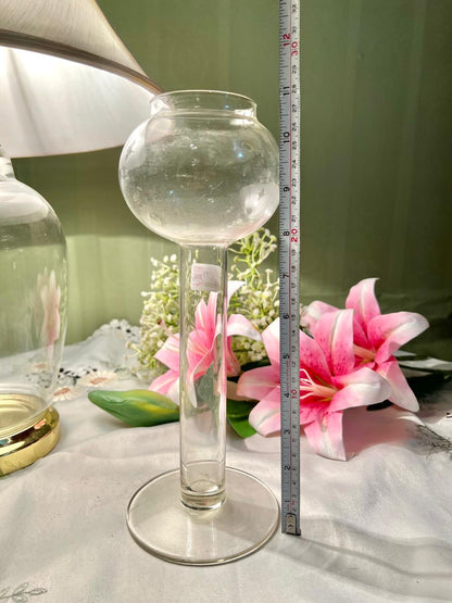 Tall Clear Crystal Pedestal Vase 10.5"