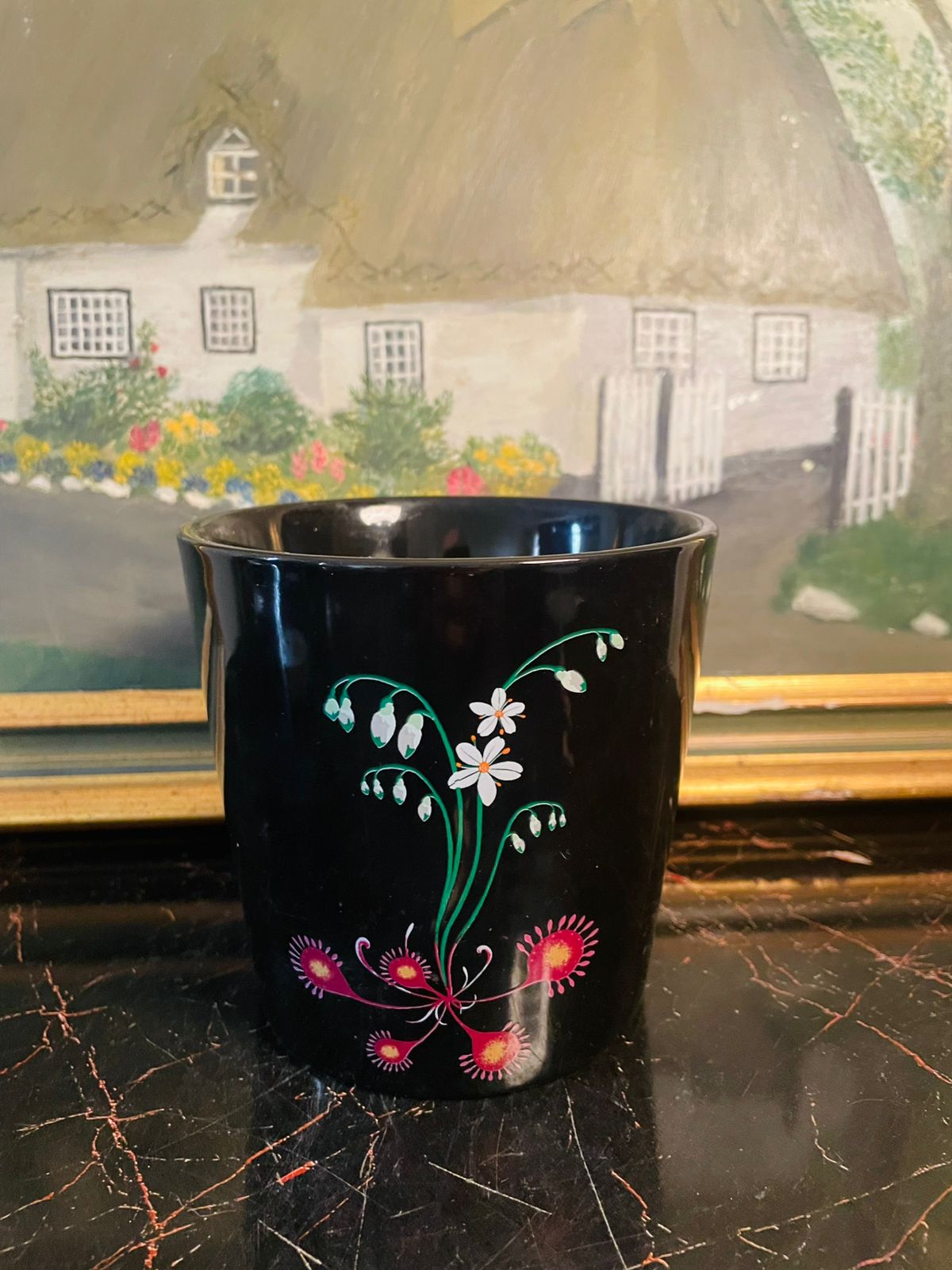 dunelm pot, moorland collection, natural history museum decor, floral ceramic pot, botanical design vase, black ceramic planter, modern home decor pakistan, floral pen holder, english decor, collectible ceramics, sunsetkitchen, eleganthome, botanicalart, limitededitiondecor