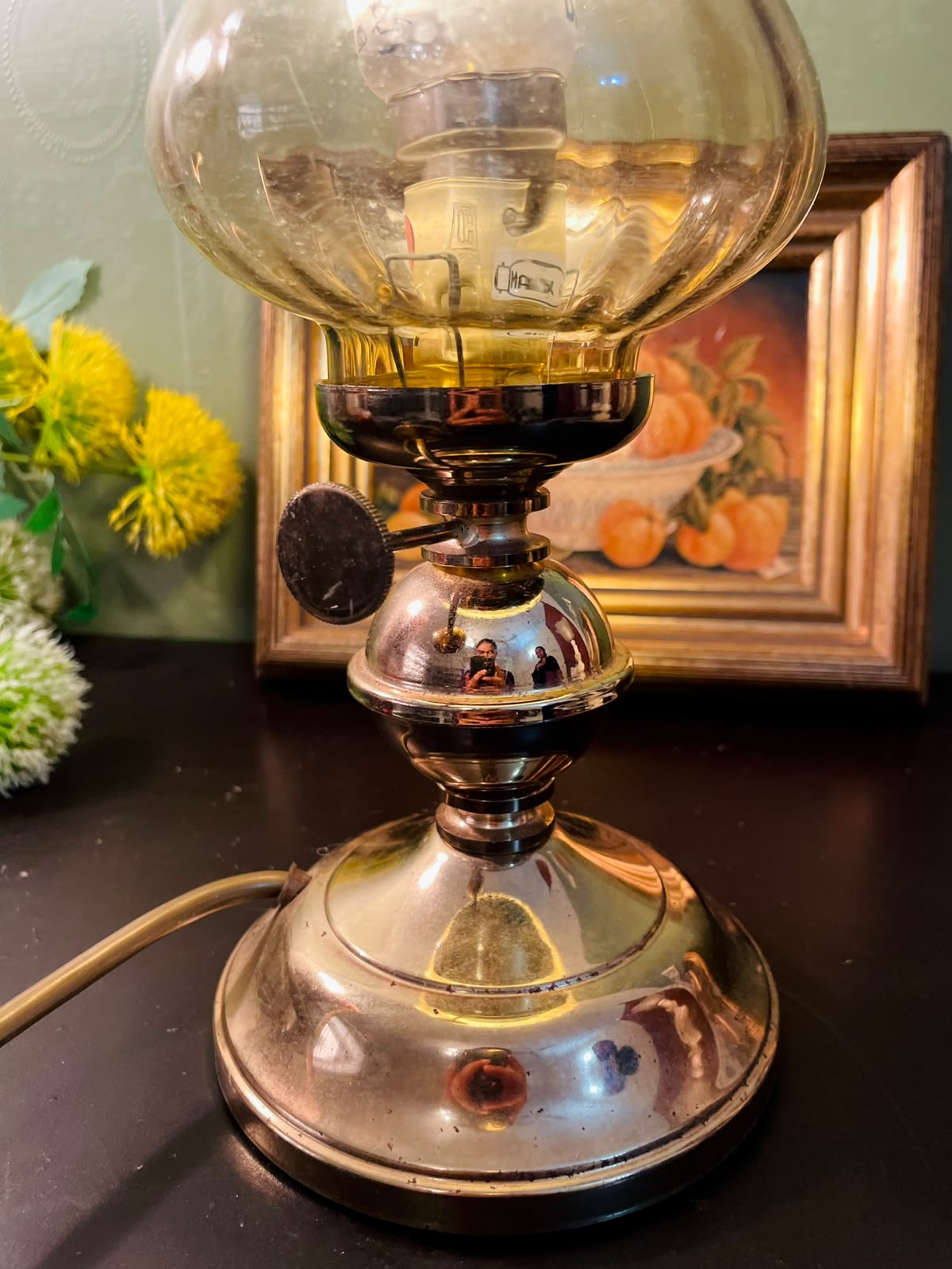 Vintage Hurricane Table Lamp 10 Inch Glass Shade Bedside Lamp