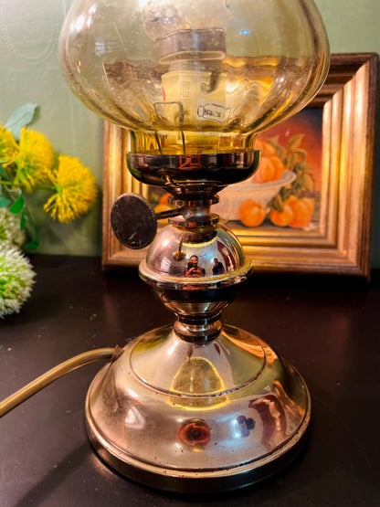 Vintage Hurricane Table Lamp 10 Inch Glass Shade Bedside Lamp