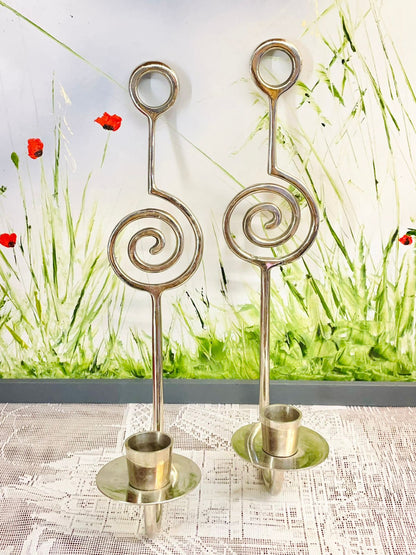 Vintage Brass Swirl Taper Candle Holders Pair