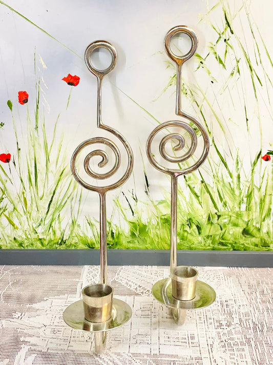 Vintage Brass Swirl Taper Candle Holders Pair