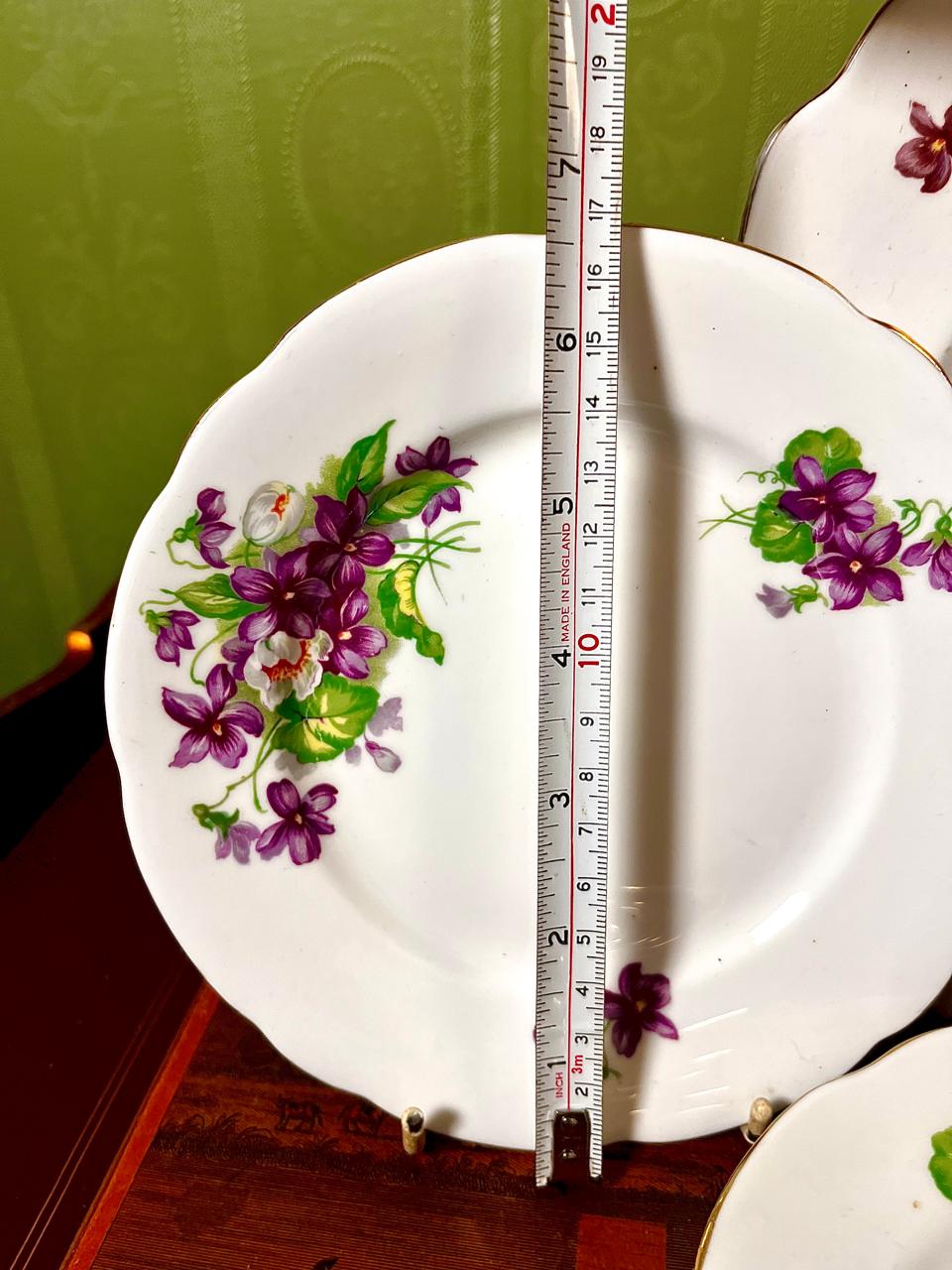 Fine Bone China Violet Floral Cake Set (Plater + Plates) | Made in England