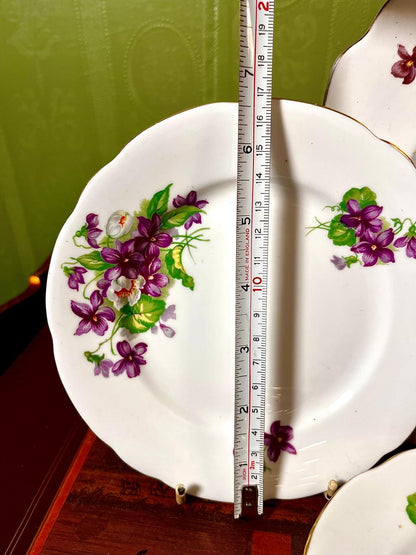 Fine Bone China Violet Floral Cake Set (Plater + Plates) | Made in England