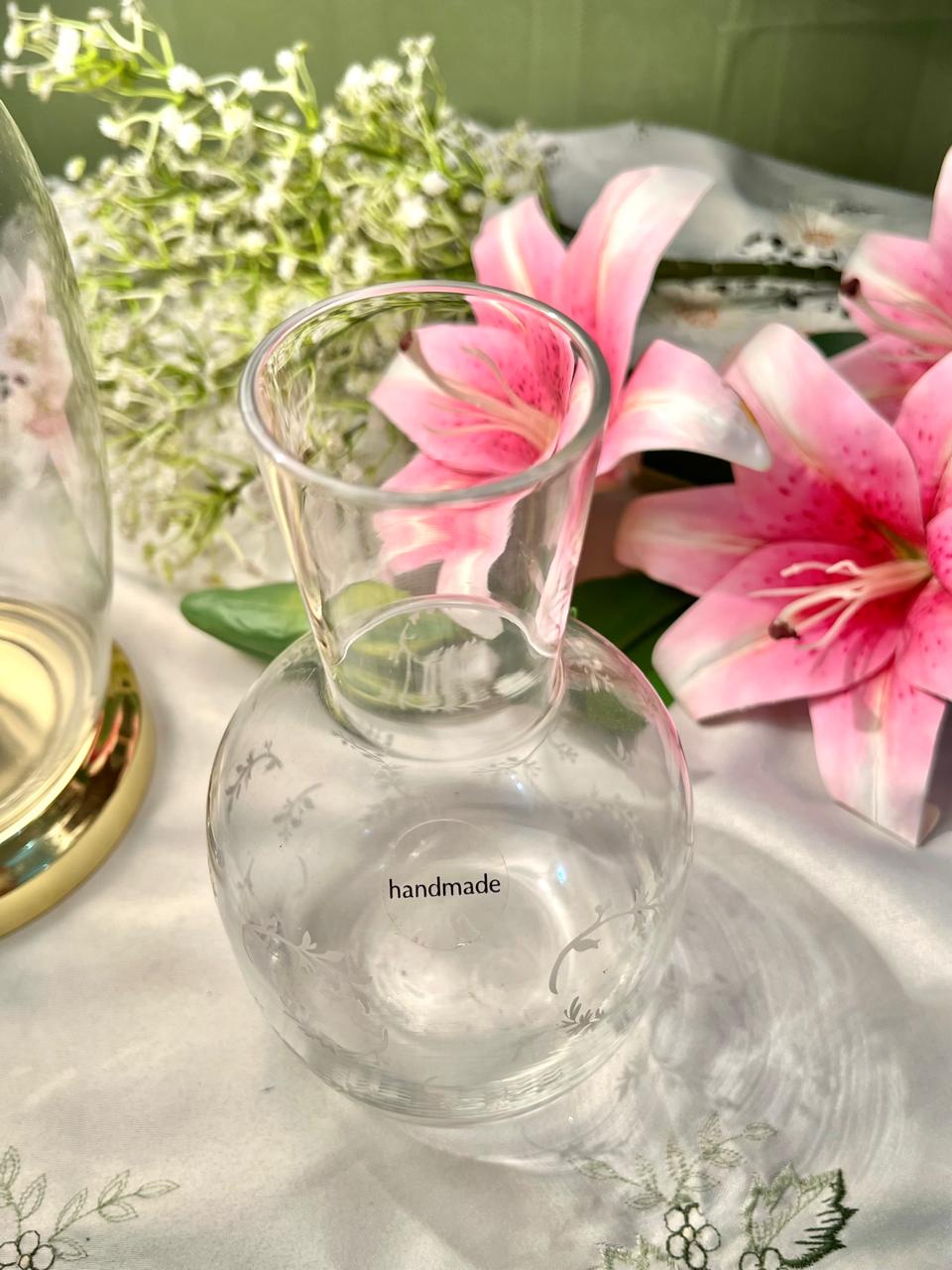 Etched Crystal Carafe / Decanter – Approx. 8 Inch