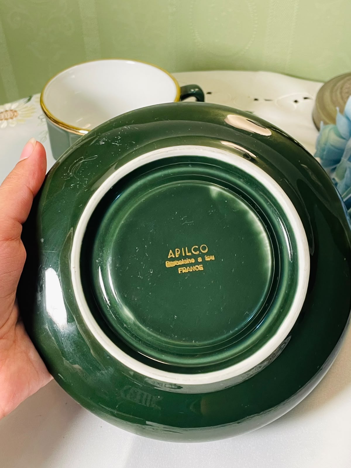APILCO France Green Gold 3-Piece Cup Saucer Plate Set