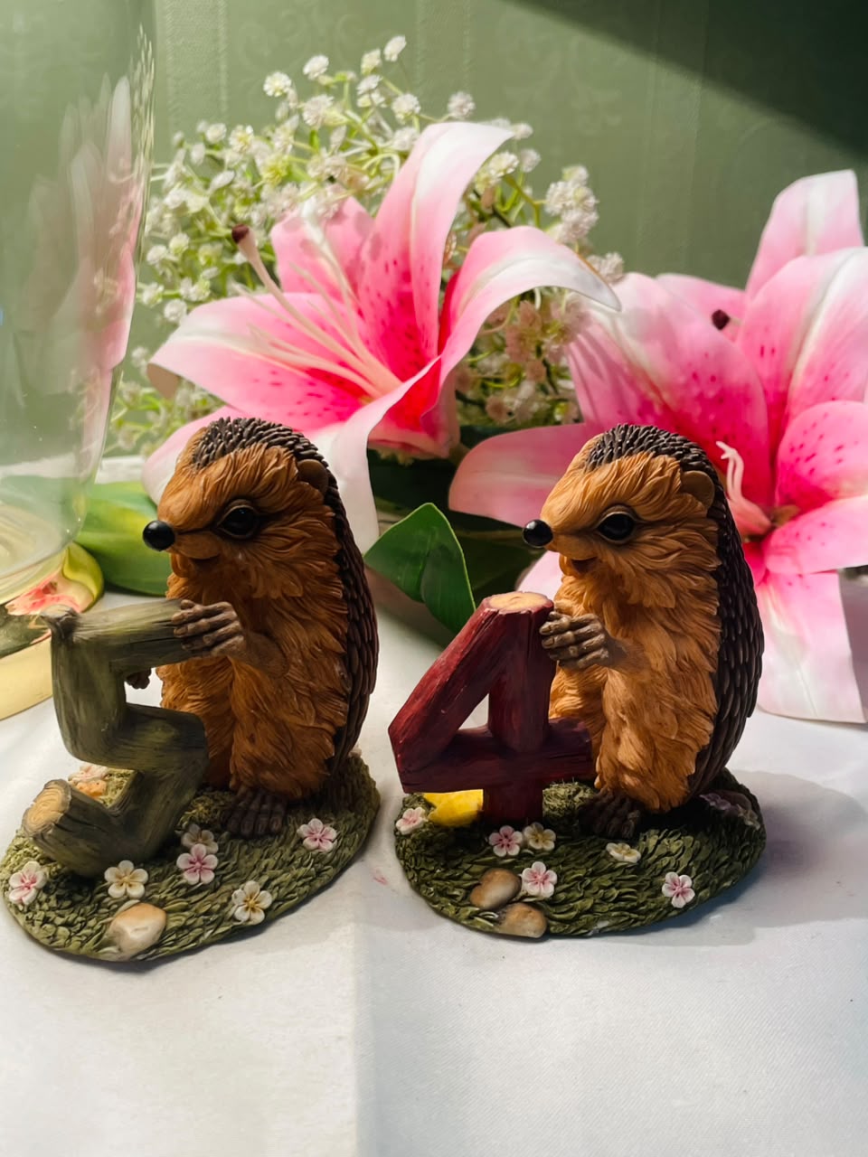 Pair of Hedgehog Number Figurines “4” & “5” Approx. 9 cm