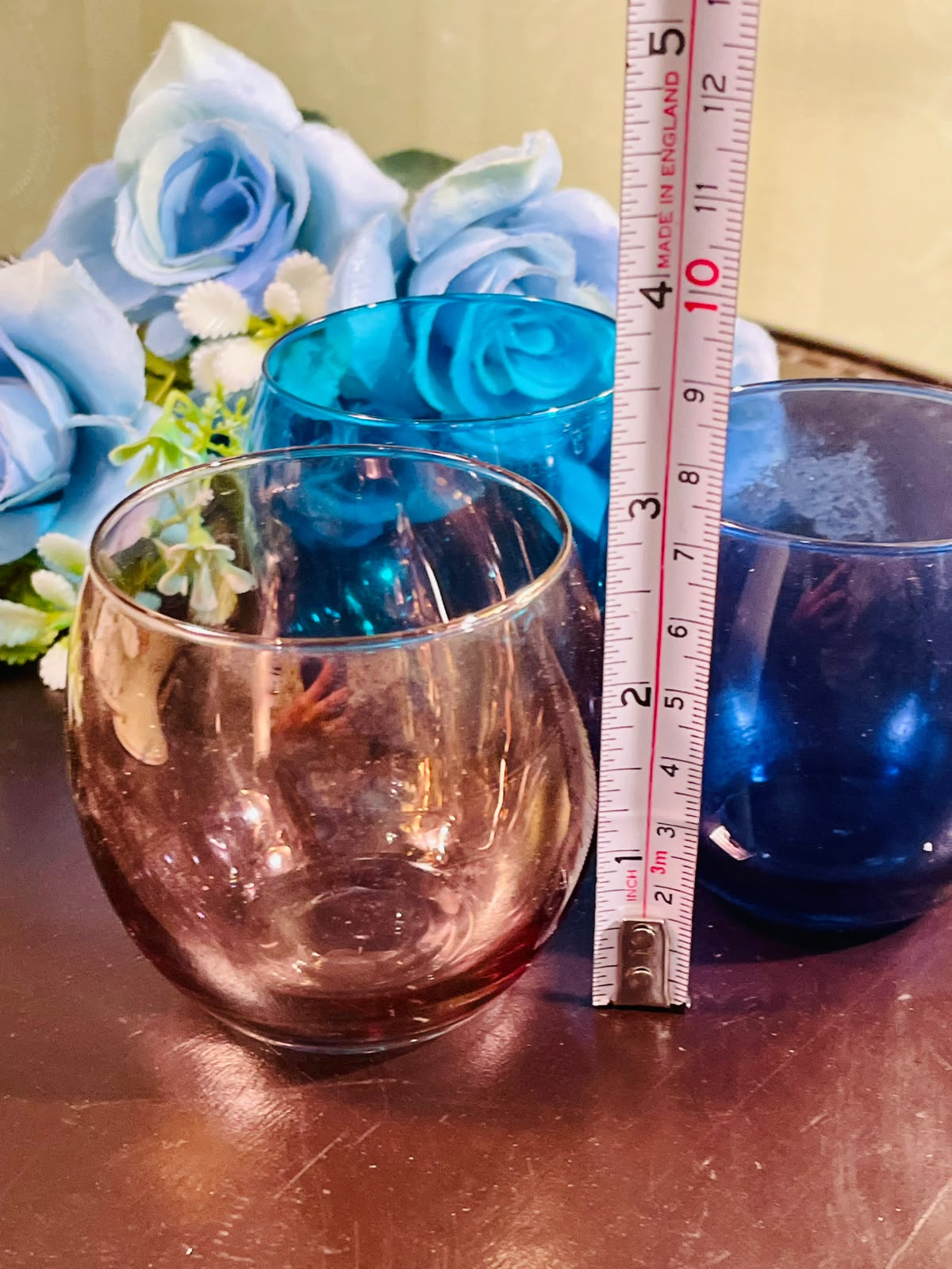 Vintage Coloured Crystal Tealight Candle Holders – Set of 3 (8cm)
