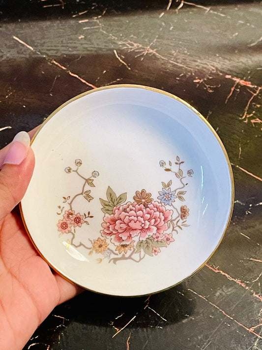 Royal Doultan Mini Serving Plate / Trinket Plate with Floral Design & Gold Rim
