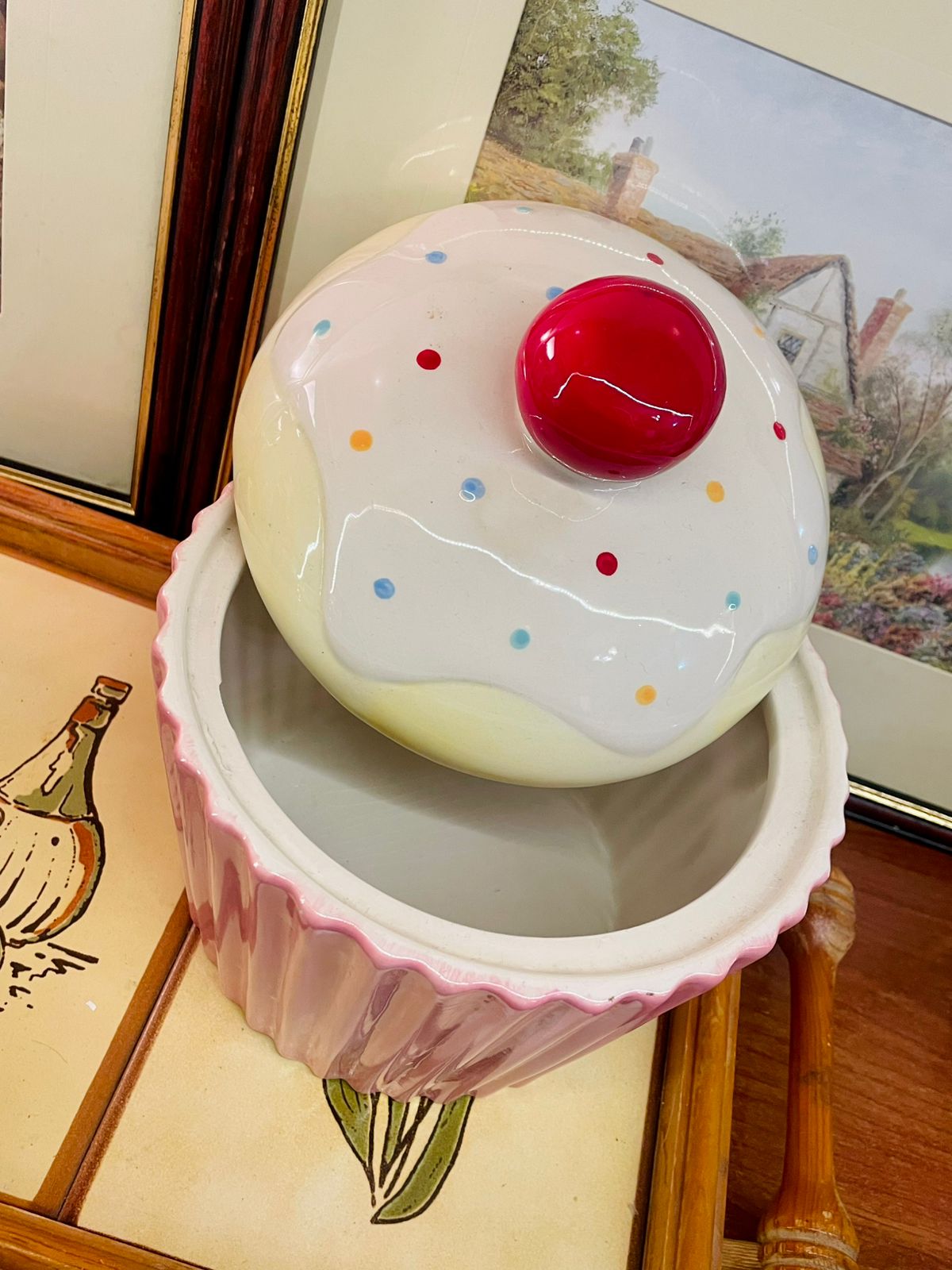 Large Pink Cupcake Ceramic Storage Jar with Cherry Lid – Kitchen Decor