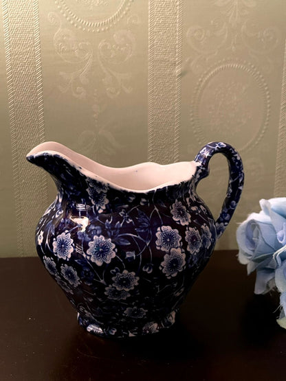Burleigh Ironstone Blue Floral Creamer Jug 4 Inch