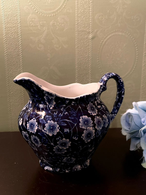Burleigh Ironstone Blue Floral Creamer Jug 4 Inch