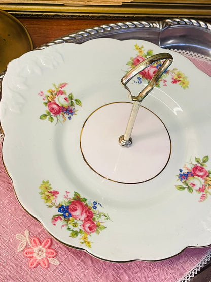 Victorian Floral One-Tier Pastry Platter with Stand – Vintage England Bone China