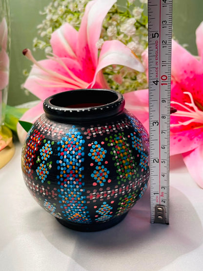 Hand painted Black Multicolour Dot Decorative Vase Approx. 9 cm