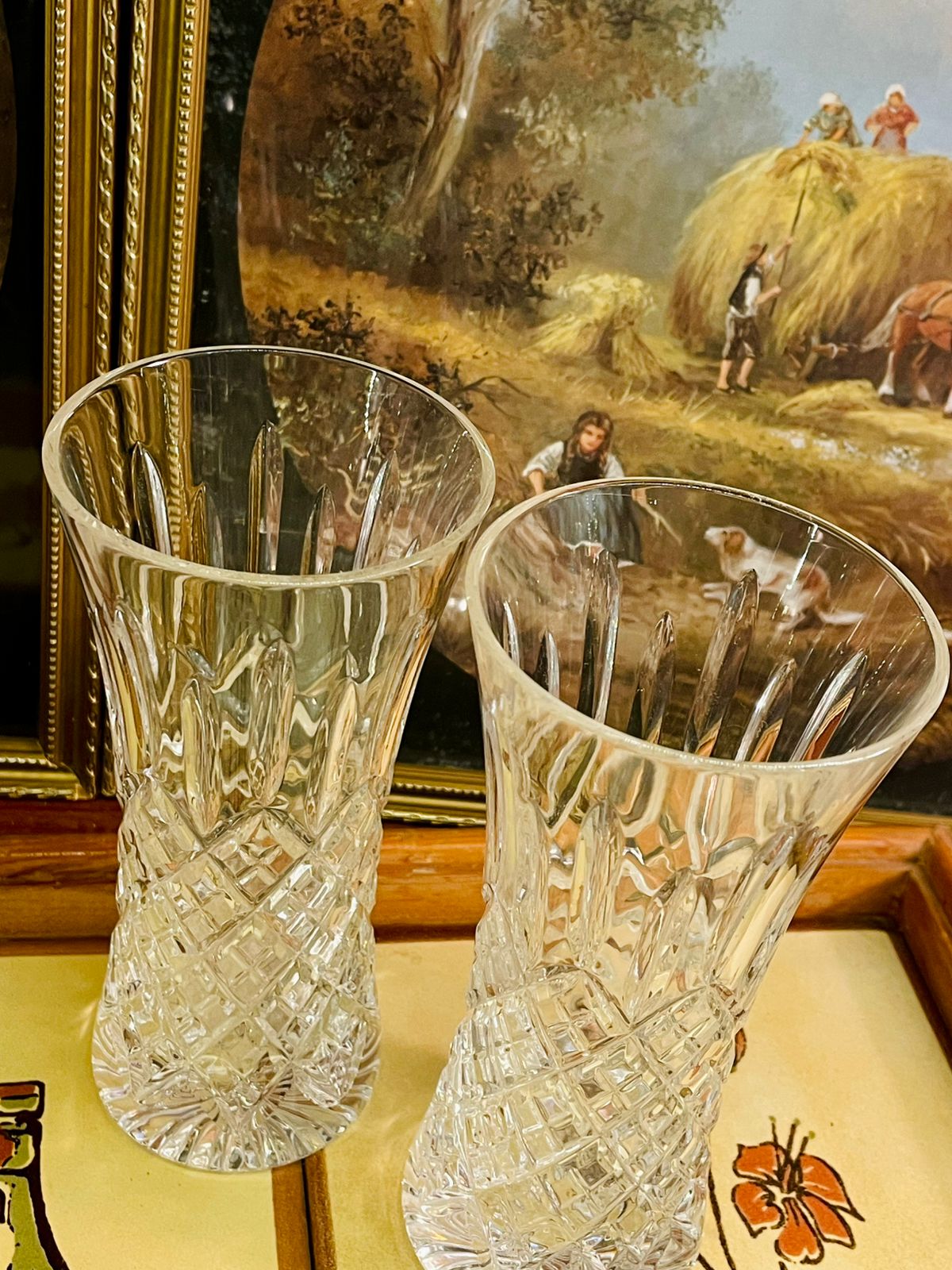 Set of 2 Cut Crystal Vases – Elegant Diamond Pattern Home Décor