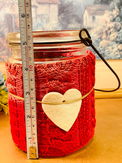 Cozy Knit Glass Jar Candle Holder Hanging Lantern