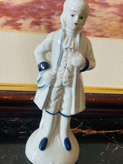 Antique German Porcelain Blue & White Man Figurine Blue Pottery Home Decor