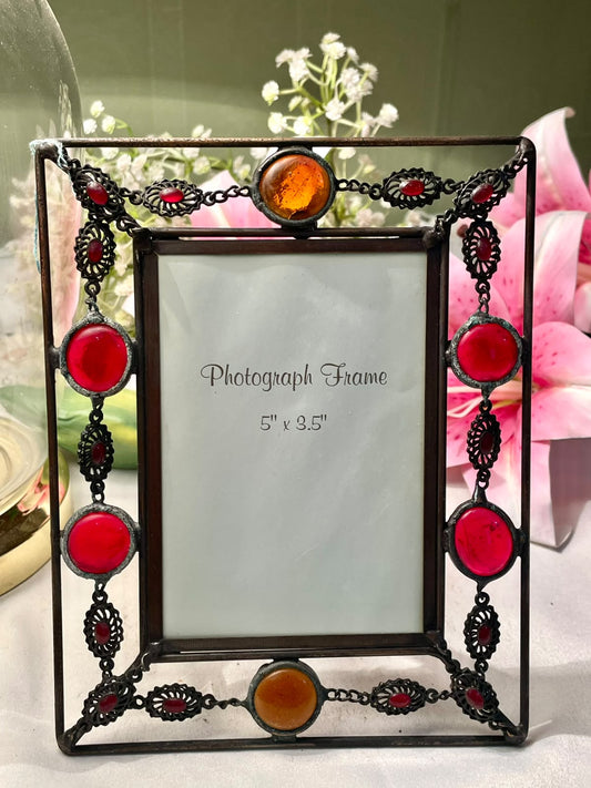 Vintage Red Crystal Ornate Photo Frame 7.5 in
