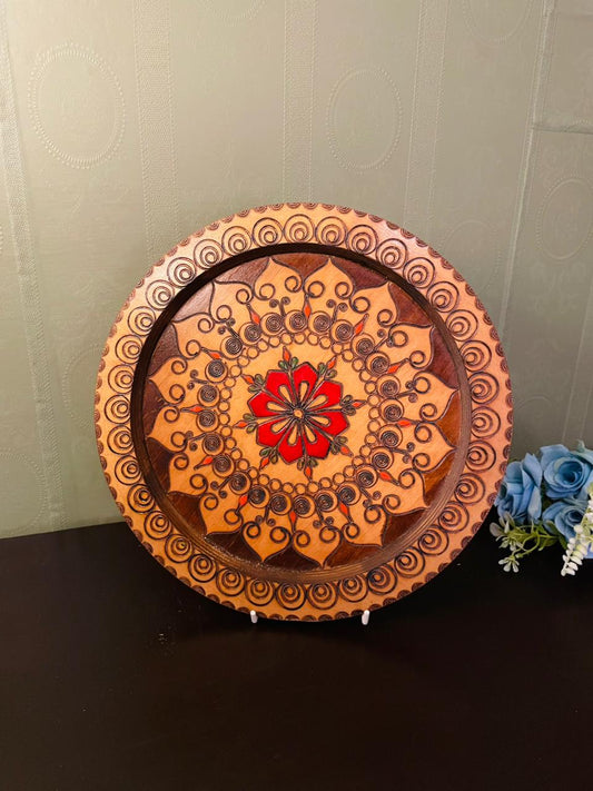 Vintage Wooden Floral Decorative Plate – 11 Inch Wall Decor