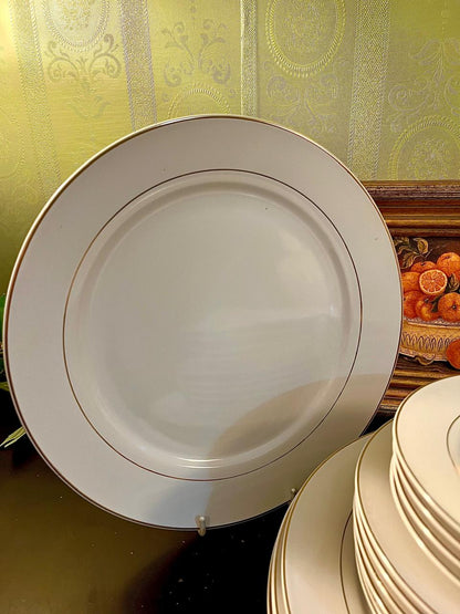 14-Piece White & Gold-Rimmed English Tableware Set