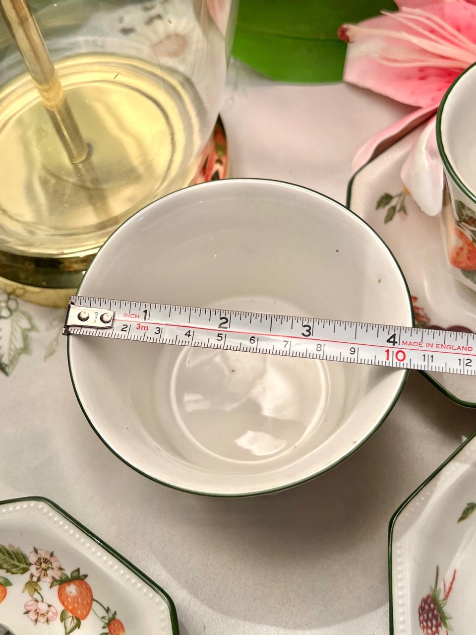 Johnson Brothers  Fruit Pattern Tea Set – 6 Cups, 6 Octagonal Saucers & Sugar Bowl – 13 Piece Set