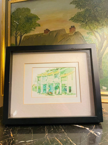 Set of 2 Original Watercolour Frames by Tan Choon Ghee | Penang Street Scene (1978)