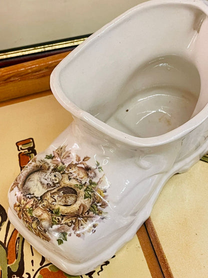 Vintage Ceramic Boot Planter – Woodland Animals Design
