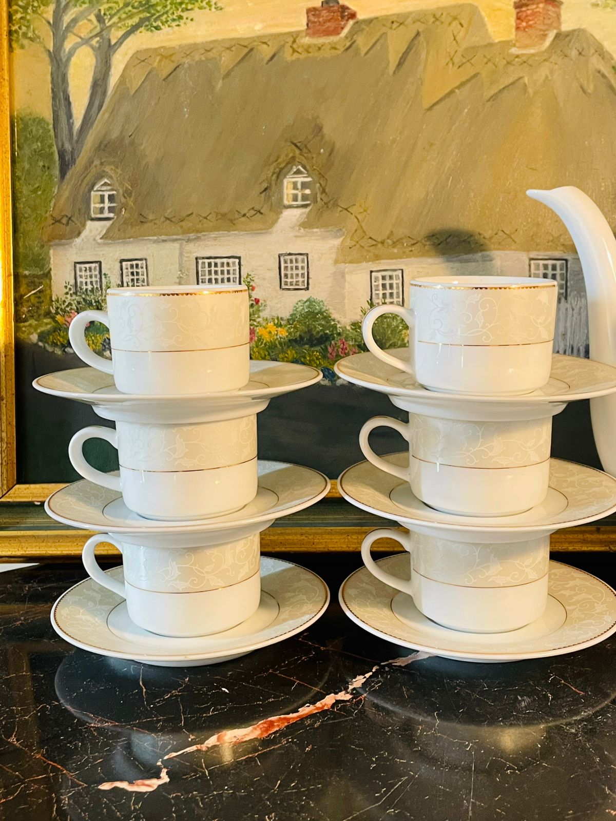 6 Persons Coffee Set, Fine Porcelain Coffee Set – 6 Cups, 6 Saucers, Coffee Pot, Sugar Pot & Creamer – World-Class Tableware