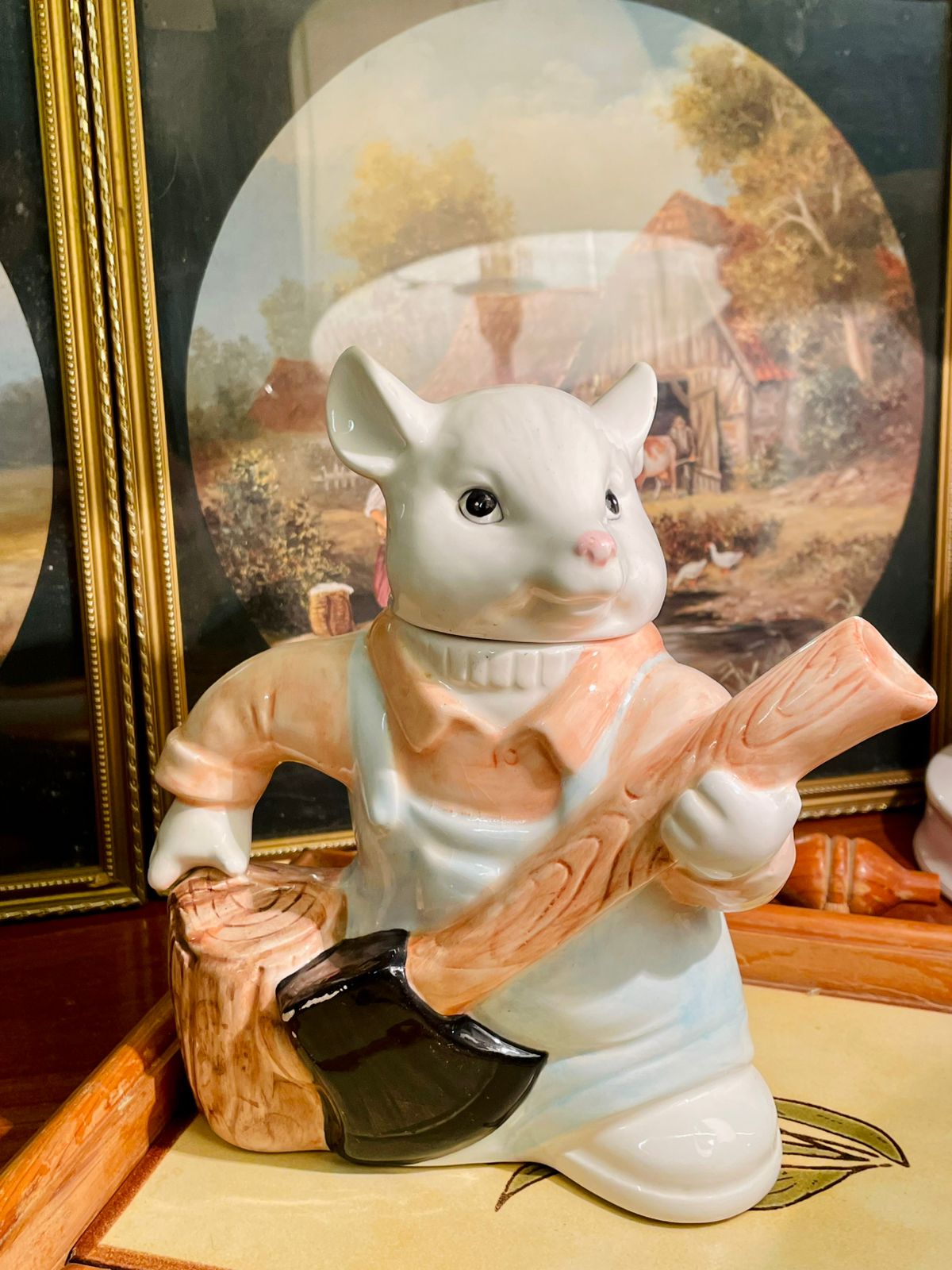 Vintage Mouse Woodcutter Teapot – Farmhouse Cottage Collectible