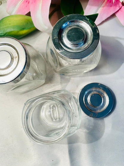 IKEA Clear Crystal Storage Jars with Silver Lids 3pc Set 3.5 in
