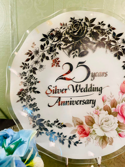 Silver Wedding Anniversary Crystal Plate – 9 Inch