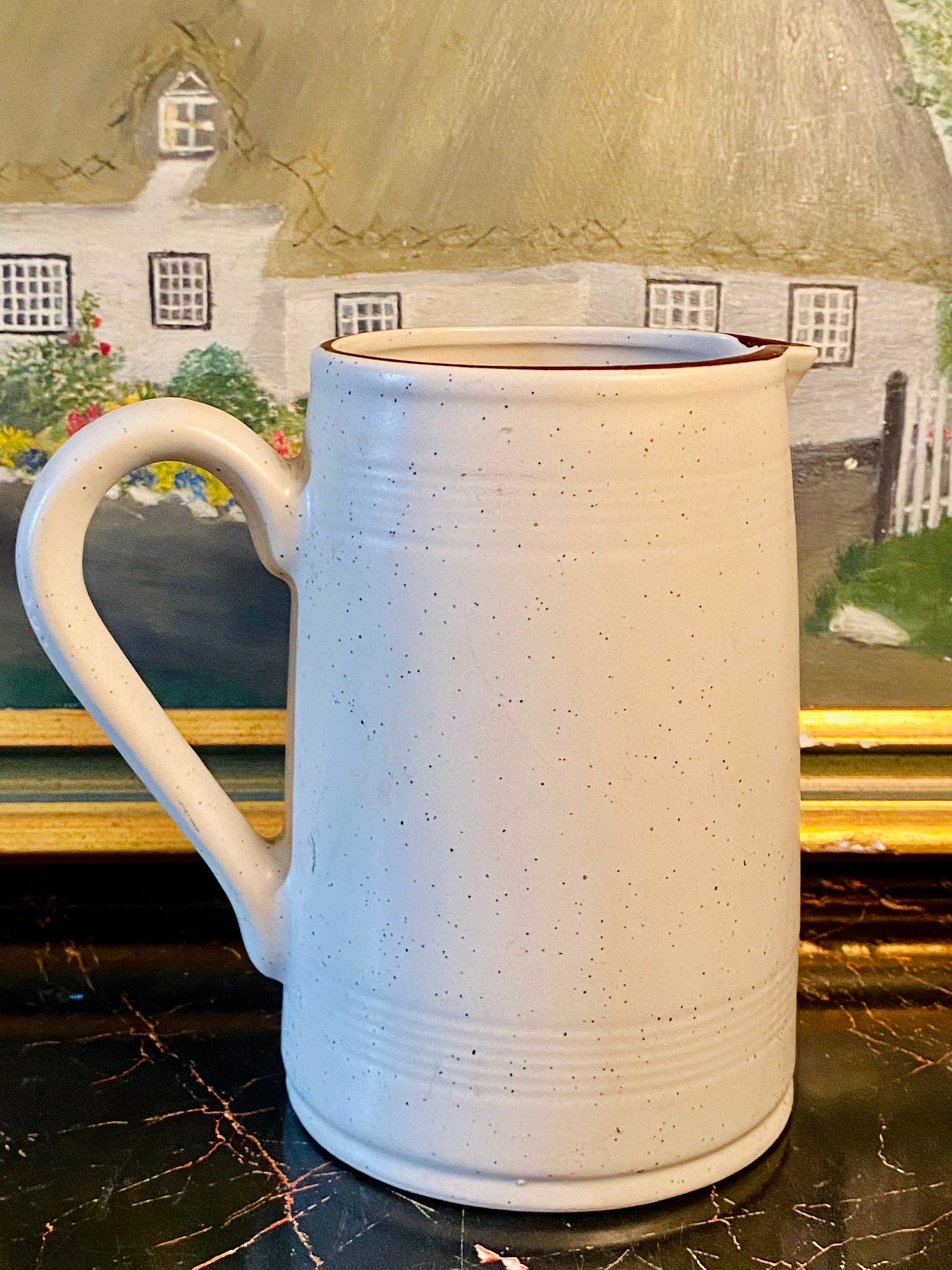 Vintage Stoneware Pitcher Jug – Handcrafted Apple Tree Design – 7.5 Inches Tall