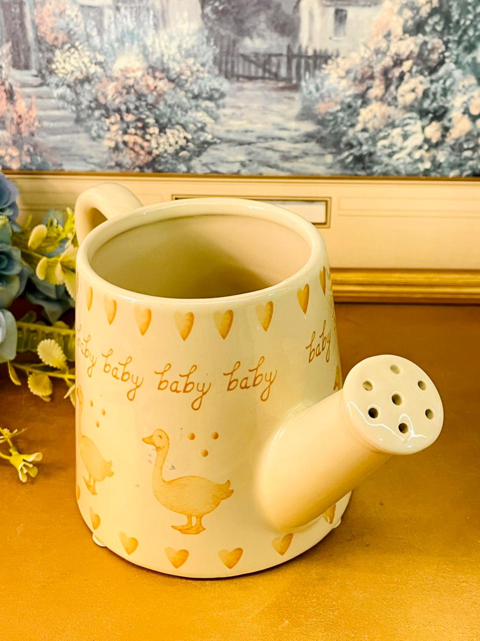 Cute Duck Watering Can Planter Ceramic Baby Design