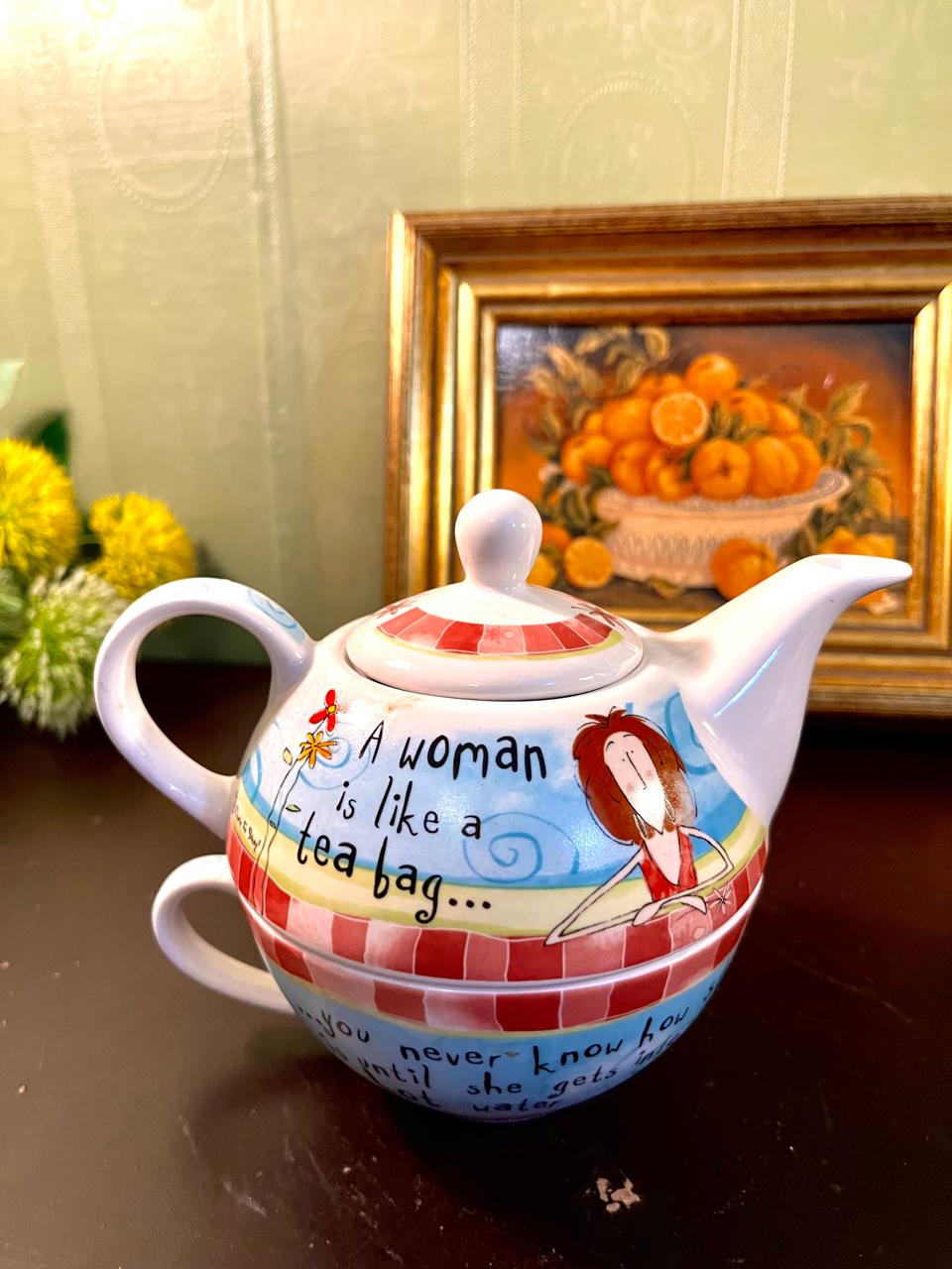 Novelty Tea-for-One Ceramic Teapot & Cup Set – 5 Inch
