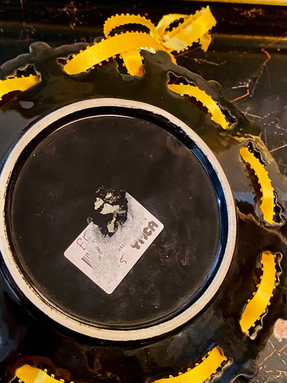 (Rare find) Japanese Floral Decor Plate with Ribbon Accent – Hand-Painted Porcelain (Approx. 7 Inches)