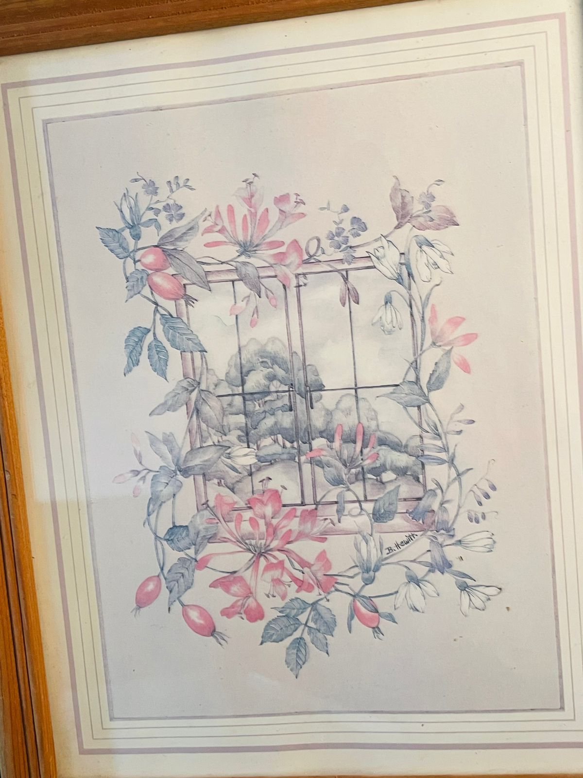 Vintage Countryside Floral Framed Print – Pastel Botanical Wall Art – England – 10 x 12 Inches