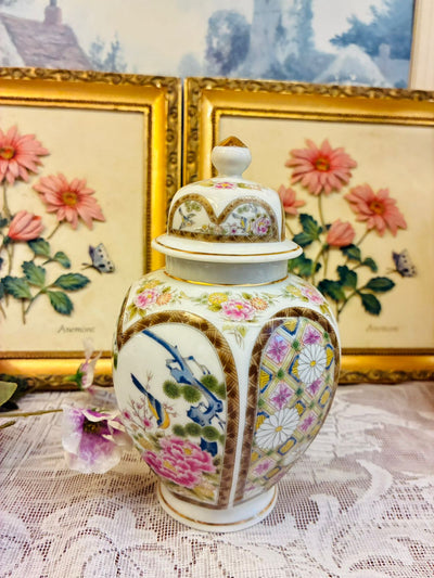 Vintage Porcelain Ginger Jar Floral Bird Design