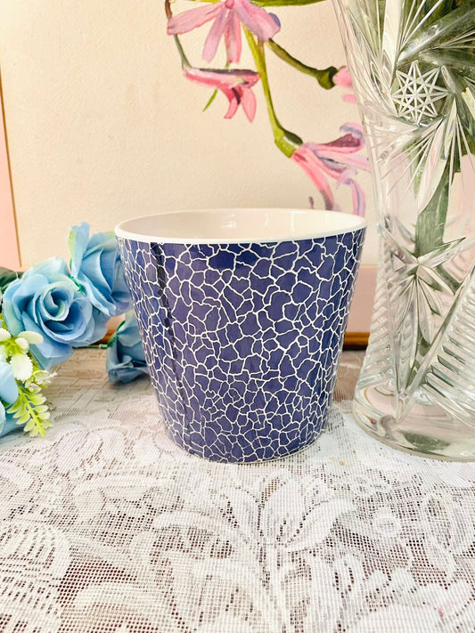 Vintage Blue Crackle Ceramic Planter Pot