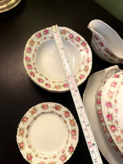 Vintage Rose China Serving Set with Tureen & Gravy Boat