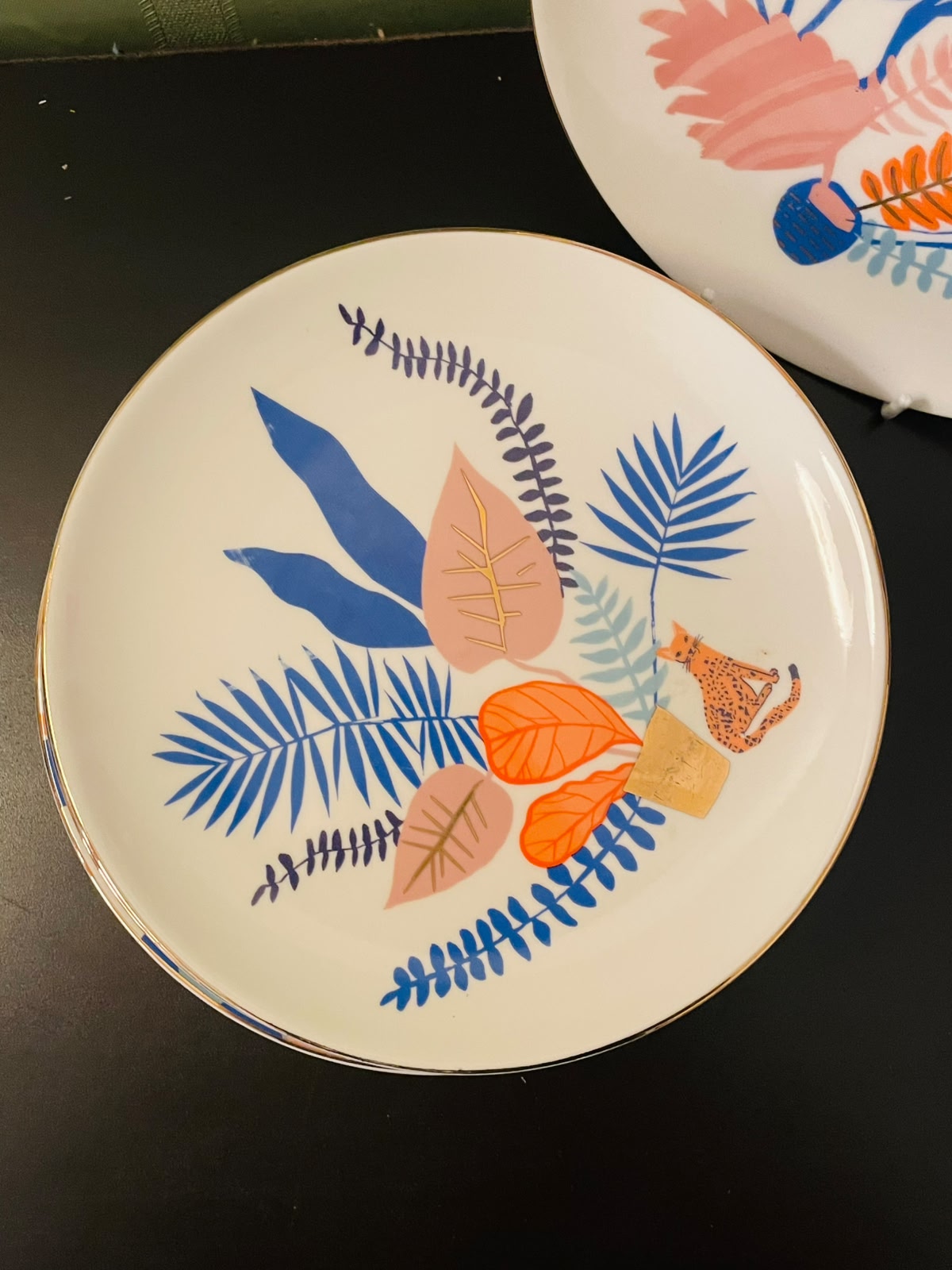 Botanical Tropical Side Plates Set of 4 with Gold Trim