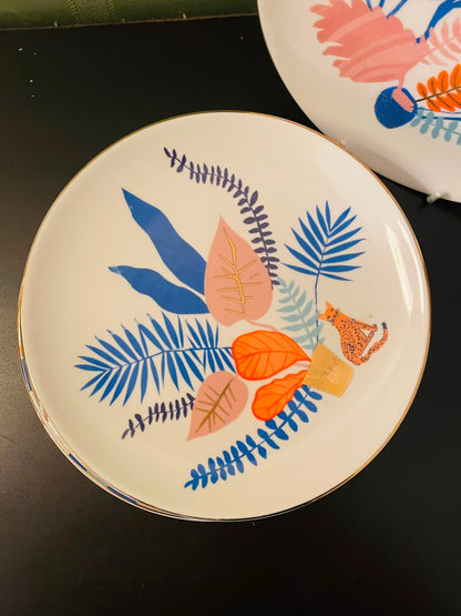 Botanical Tropical Side Plates Set of 4 with Gold Trim