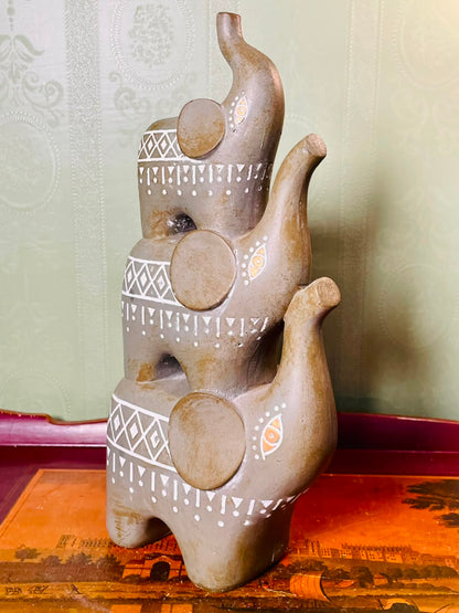 Vintage Hand Carved Tribal Elephant Family Sculpture 12 Inch