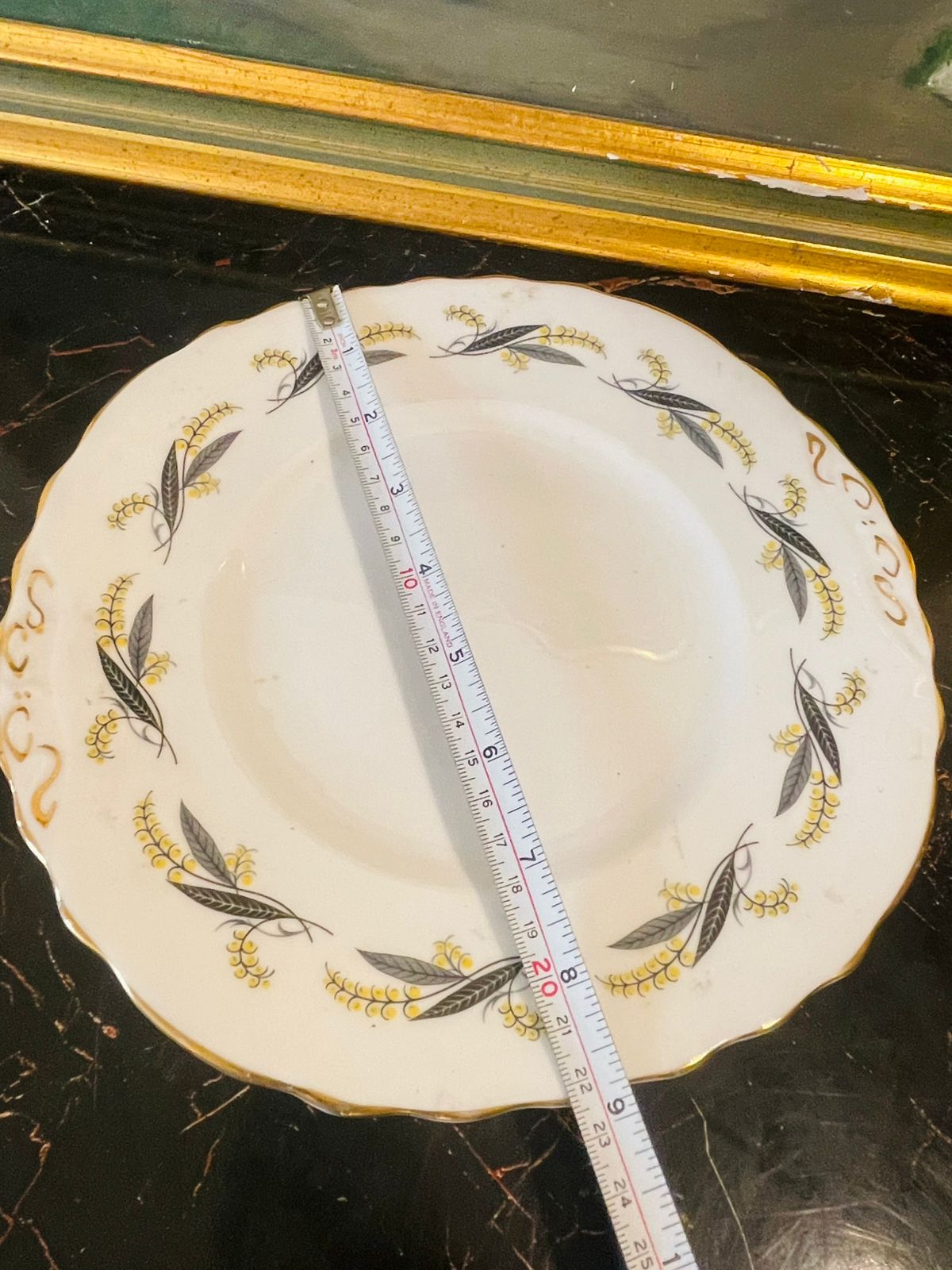 Vintage Royal Vale Bone China cake Plate – Yellow & Black Mimosa Floral Design (England)