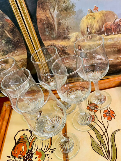 Set of 6 Clear crystal Glasses – Twisted Stem Design – Vintage Style