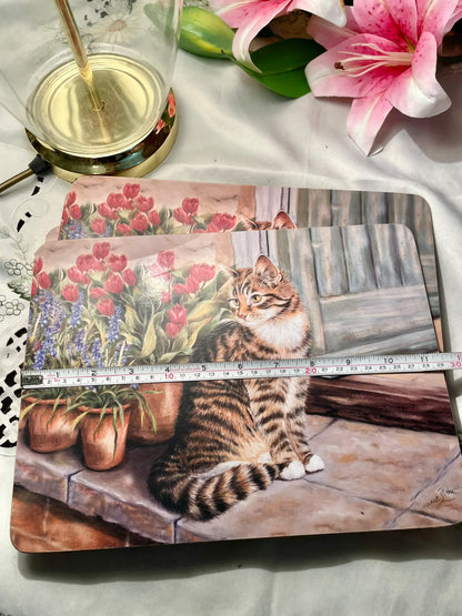 Vintage Cat & Tulip Placemats 6-Piece Set 12 in