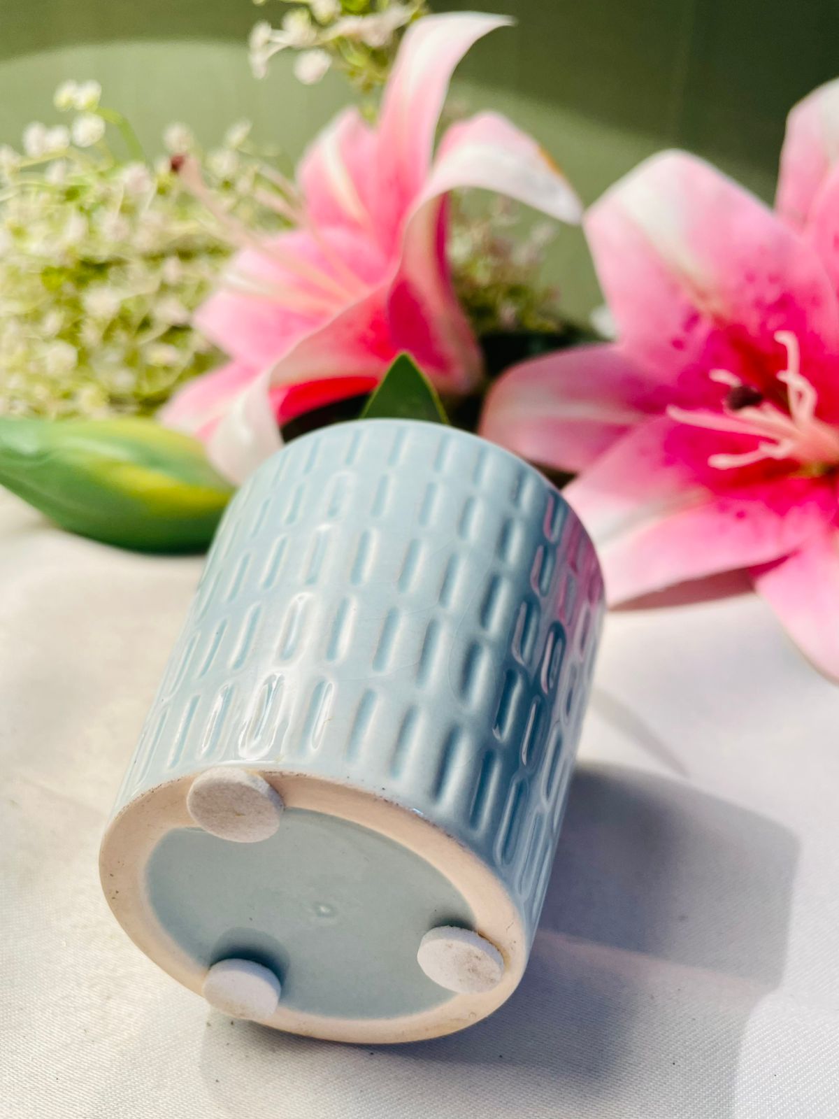 Light Blue Textured Ceramic Mini Planter 3 in