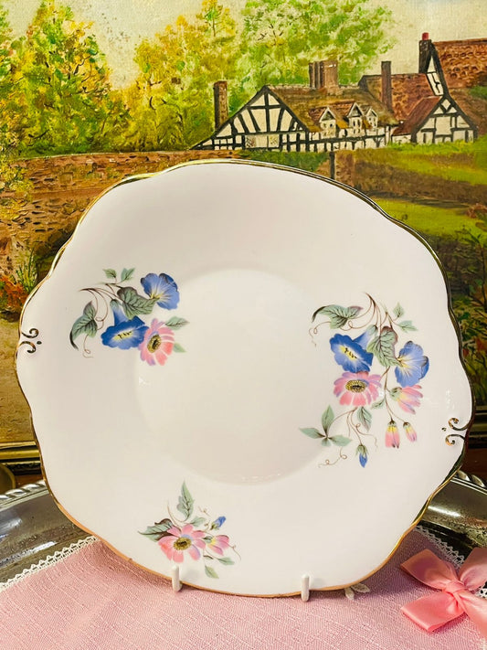 duchess chatsworth platter, thrifted cake platter pakistan, vintage sandwich tray pk, england bone china tray, gold rim platter pakistan, collectible vintage crockery pk, tea party serving tray, duchess bone china pk, antique serving ware pakistan, sustainable vintage tableware

